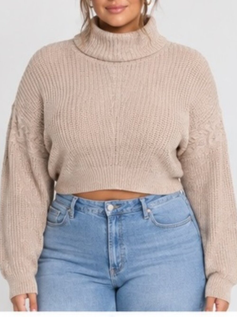 Fashion Nova Cropped Ribbed Knit Sweater Chunky Cowl Drop Shoulder Size Large